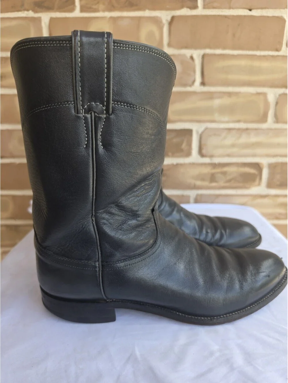 Vintage Justin Roper Boots Mens 10.5 D Gray Leather Cowboy Western USA 3025